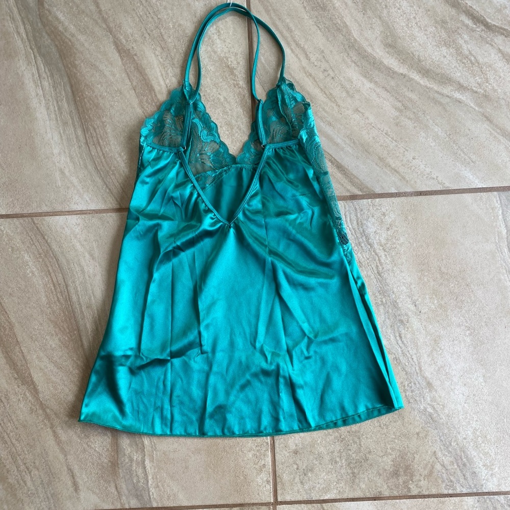 Green slip dress.